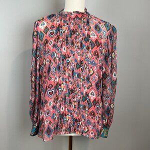 Emily Lovelock Melissa Blouse Pink Print Semi Sheer With Pink Cami Size Medium